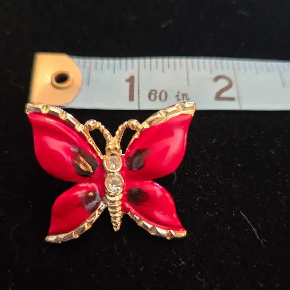Vintage Red and Gold Butterly Brooch Pin